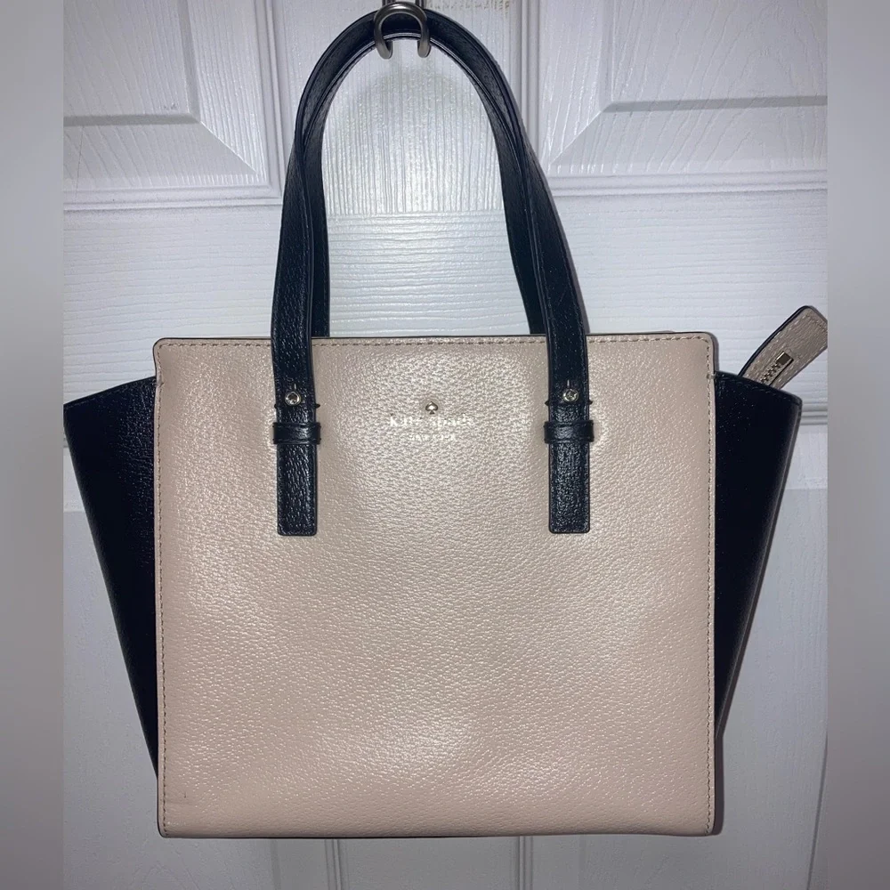 NWOT Kate Spade Hayden St Color Block  Black & Tan Leather Satchel w/Strap - Picture 5 of 15